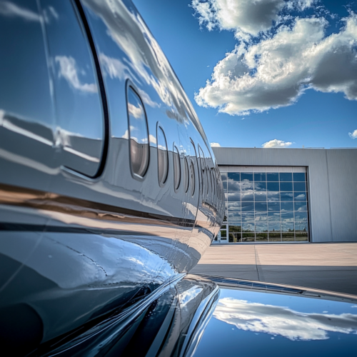 whaleharbor_The_outside_of_an_airplane_hanger_is_reflected_on_t_75a82806-f064-4ad1-b62a-a7aff7d2a152